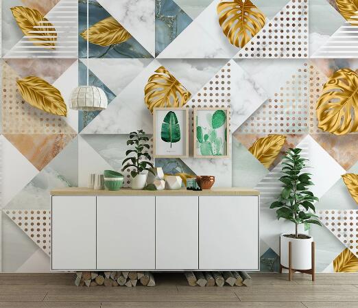 3D Golden Feather Leaves WC1773 Wall Murals