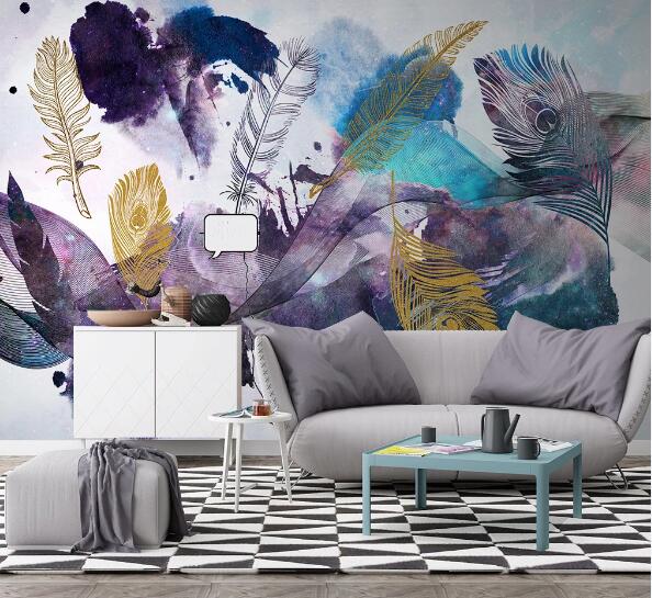 3D Purple Feathers WC1714 Wall Murals