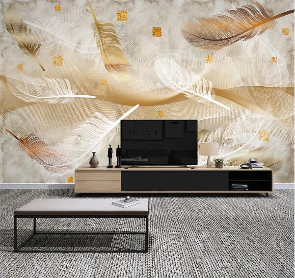 3D Yellow Feather WC1662 Wall Murals