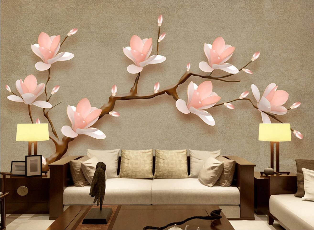 3D Pink Jade Flower WC370 Wall Murals