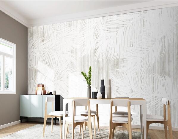 3D White Leaves WC1498 Wall Murals