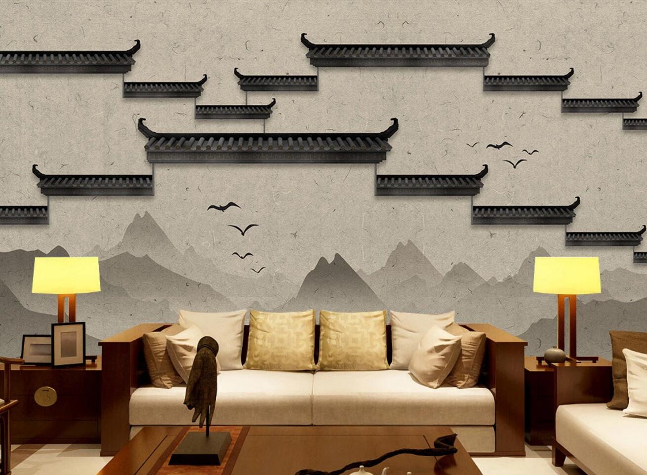 3D Black Roof WC401 Wall Murals
