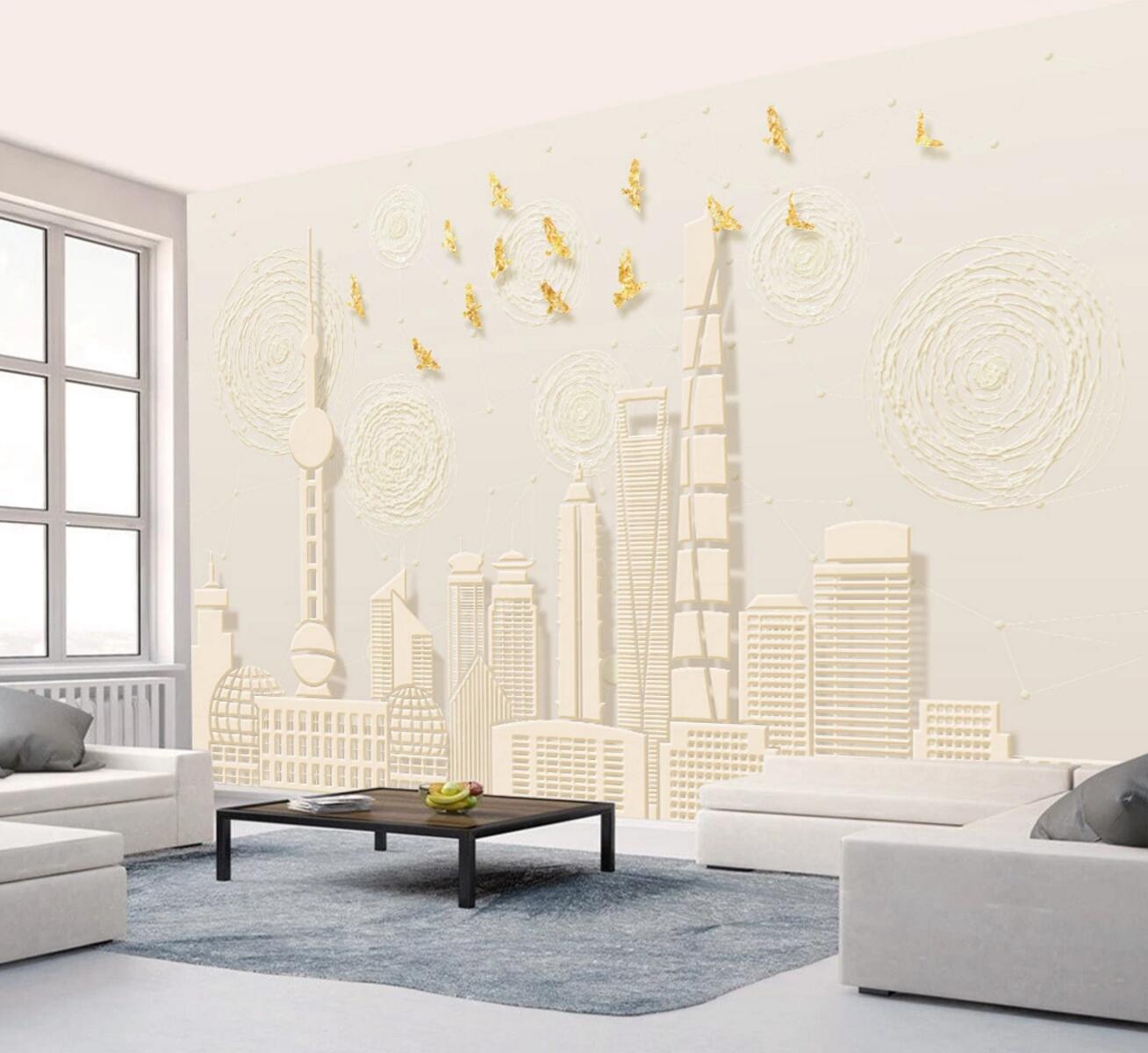 3D White Building WC416 Wall Murals