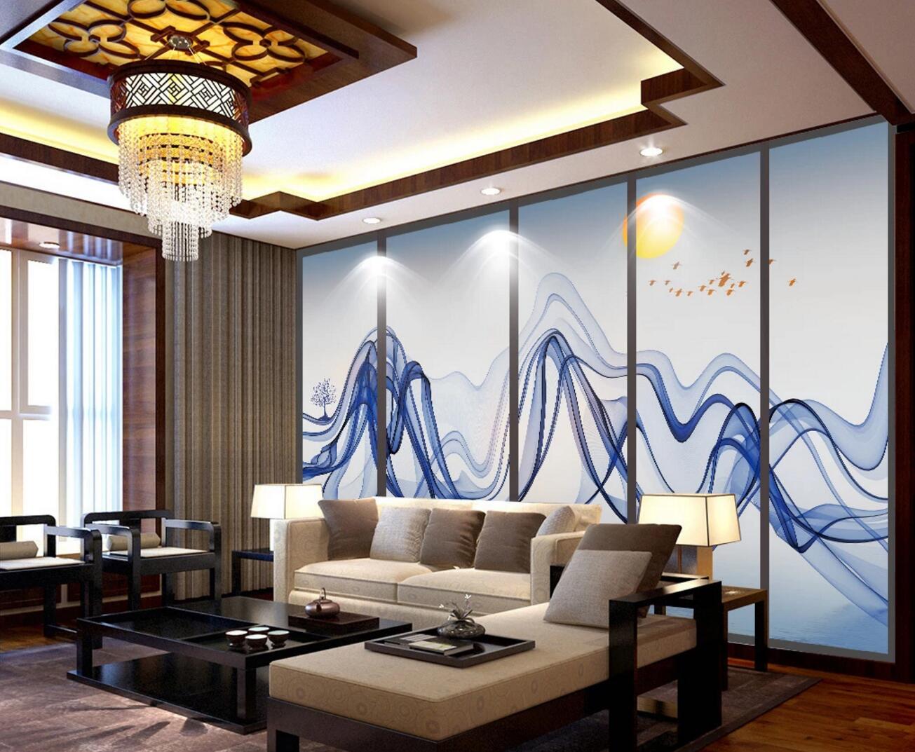 3D Blue Tree Boat WC458 Wall Murals