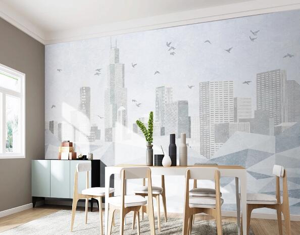 3D White Building WC1444 Wall Murals