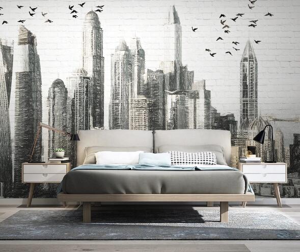 3D Black Building WC1313 Wall Murals