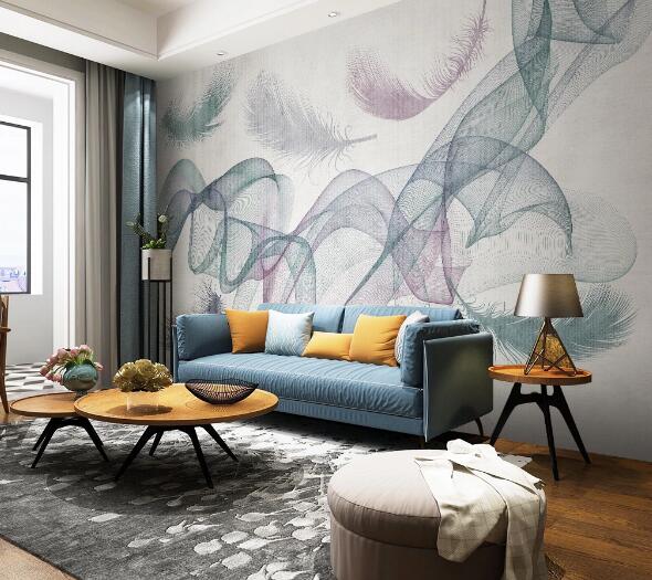 3D Blue Feather WC1301 Wall Murals