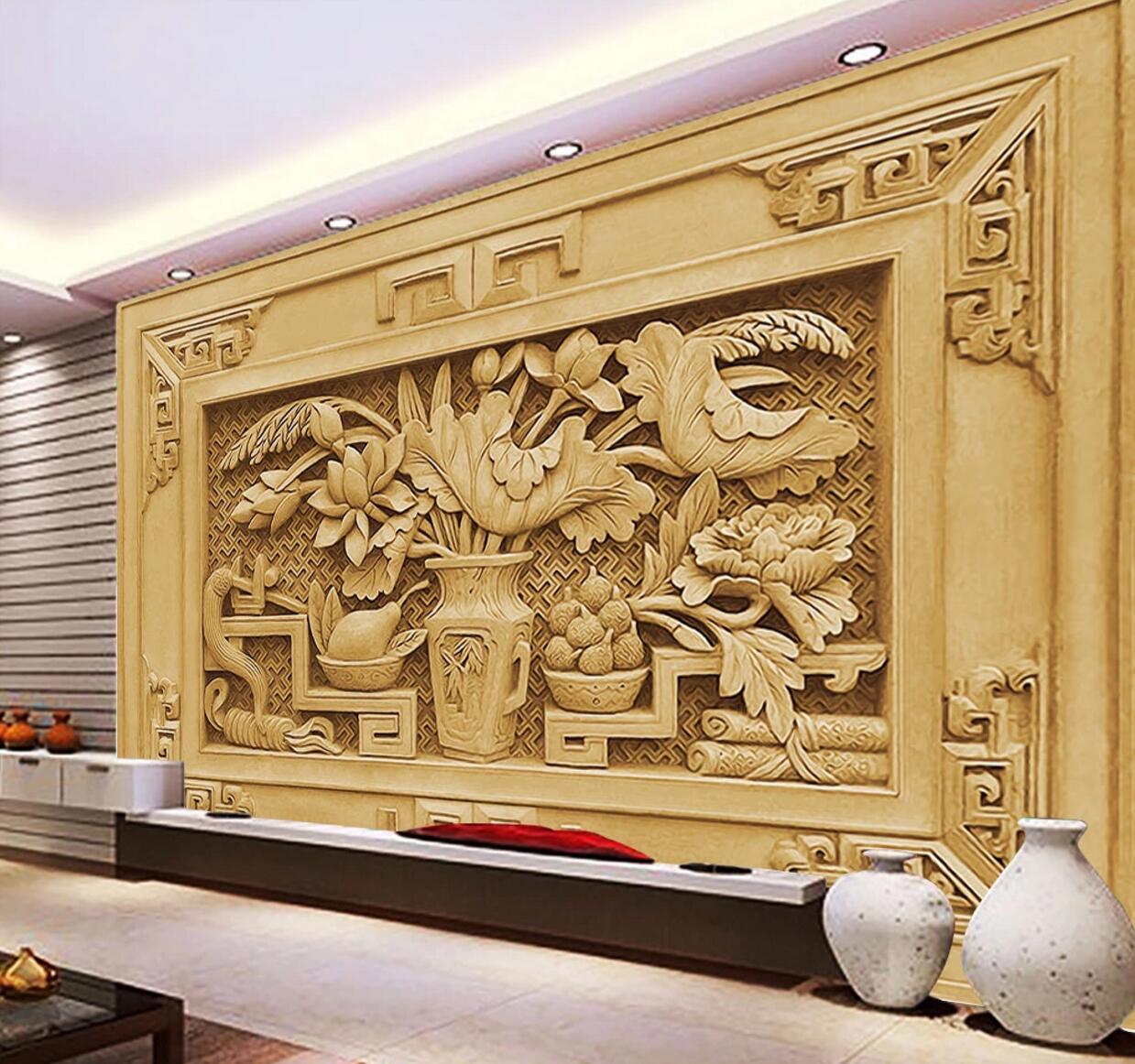 3D Carving Art Flower WC601 Wall Murals