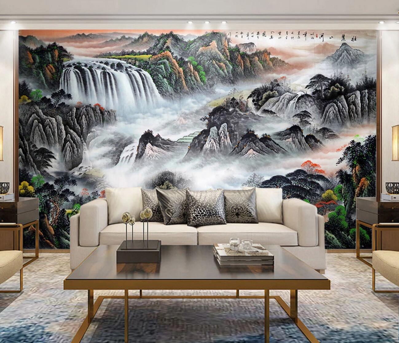 3D Waterfall Canyon WC1319 Wall Murals
