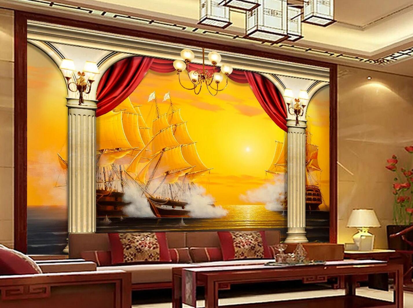 3D Steamship Pillar WC130 Wall Murals