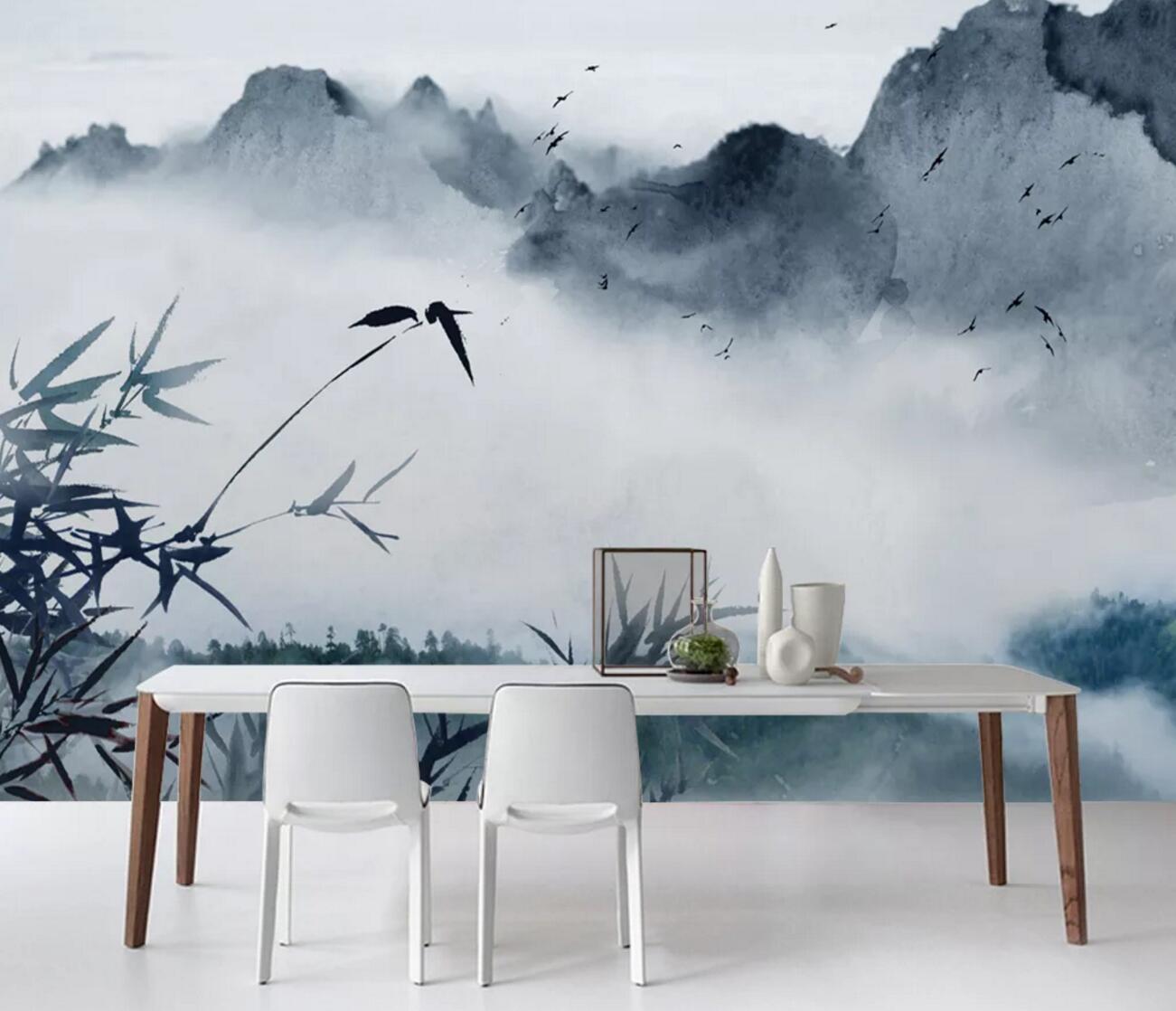 3D Bamboo Leaves WC1143 Wall Murals