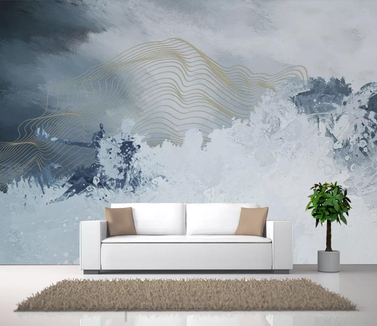 3D Gold Line WC712 Wall Murals