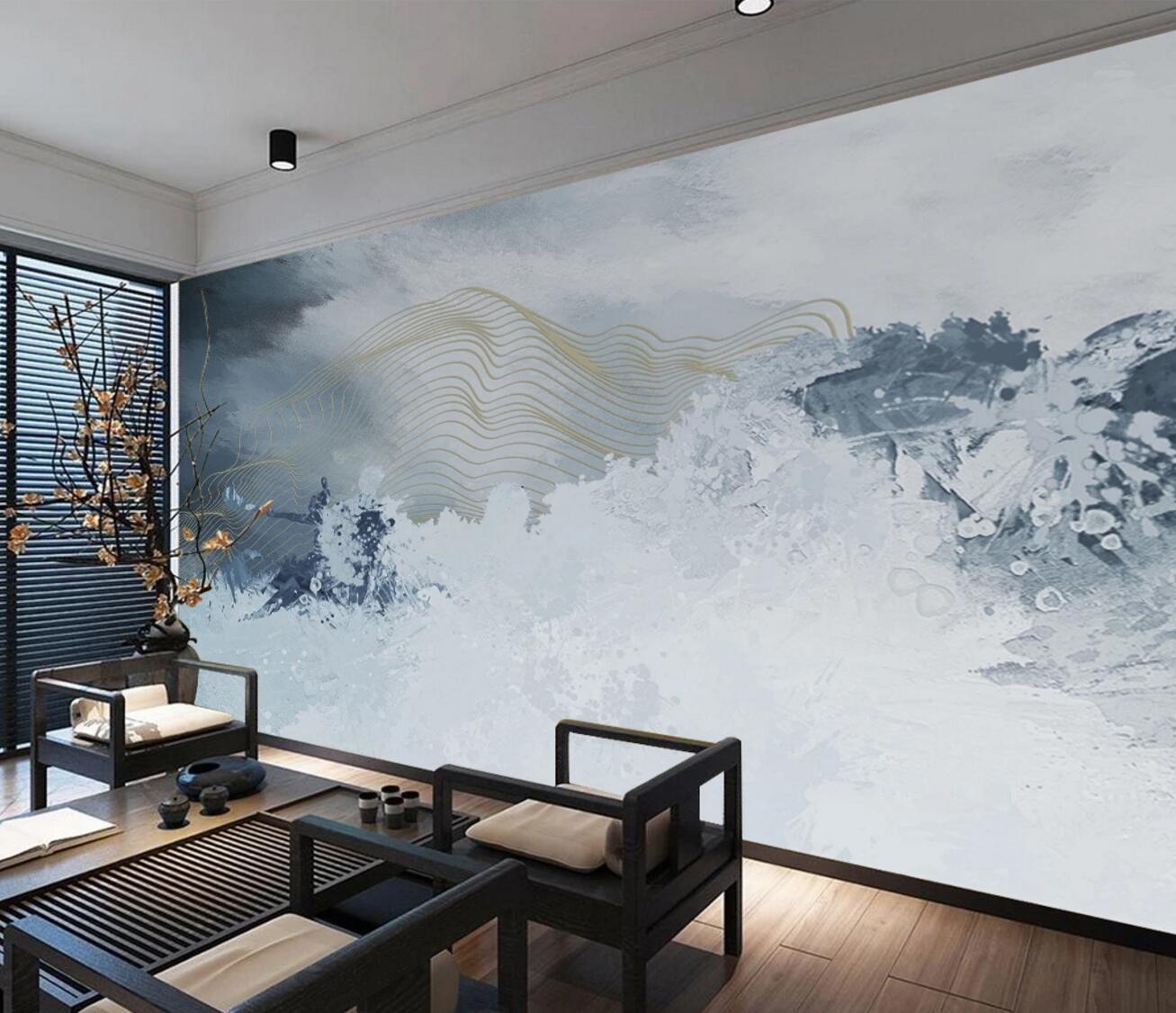 3D Gold Line WC712 Wall Murals