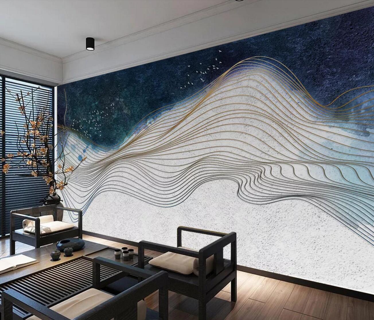 3D Golden Curve WC537 Wall Murals