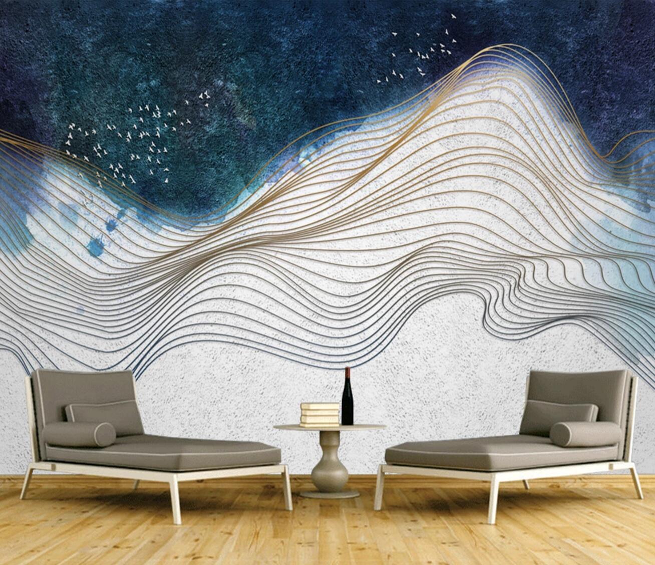 3D Golden Curve WC537 Wall Murals