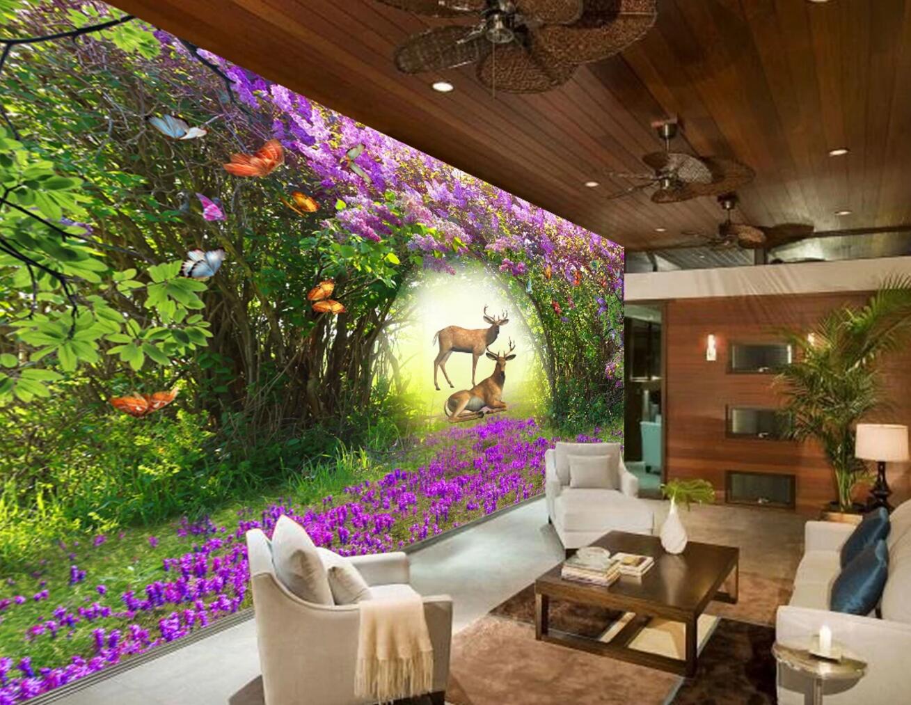 3D Sika Deer Forest WC220 Wall Murals