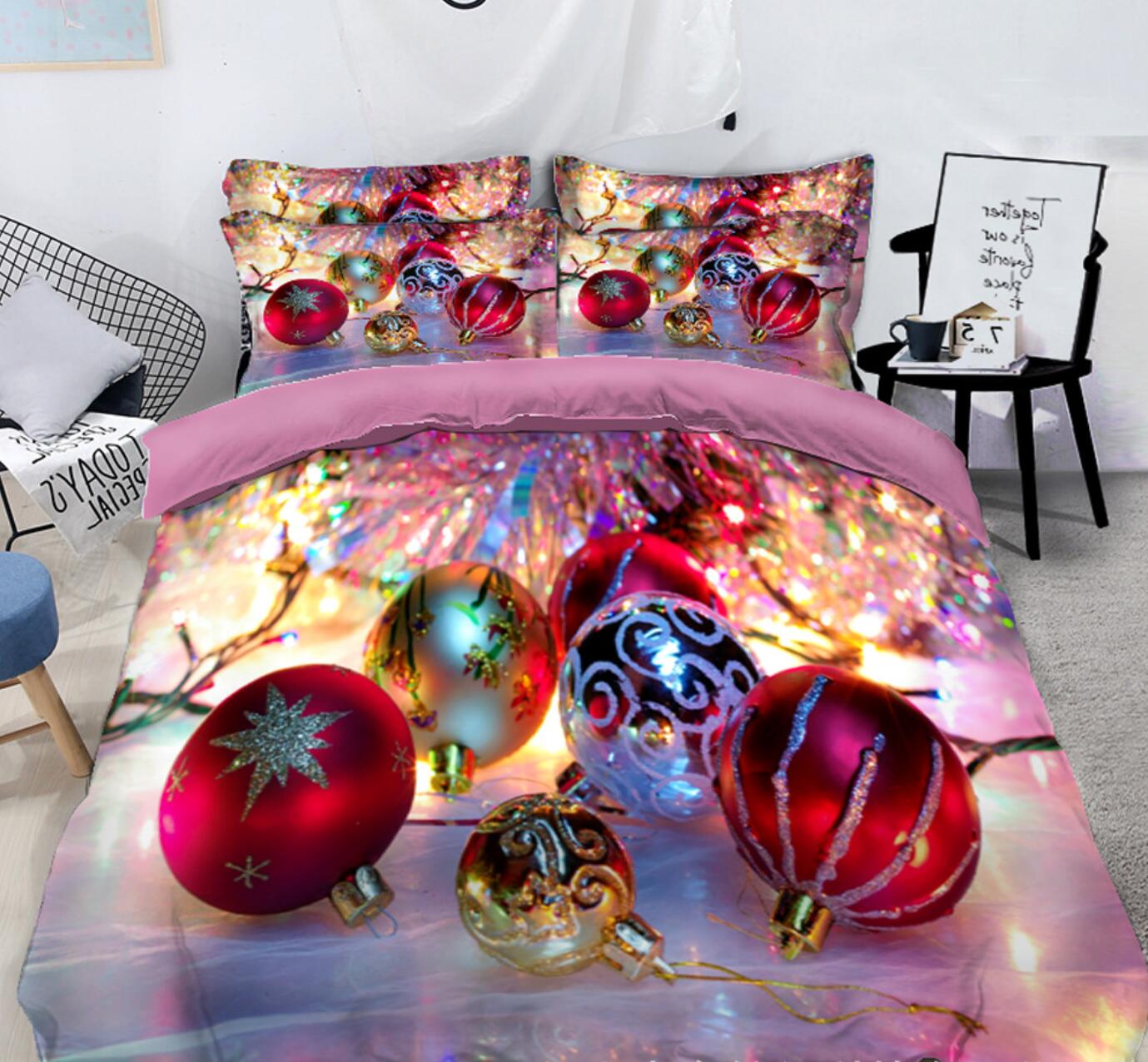 3D Golden Red Sphere 31146 Christmas Quilt Duvet Cover Xmas Bed Pillowcases