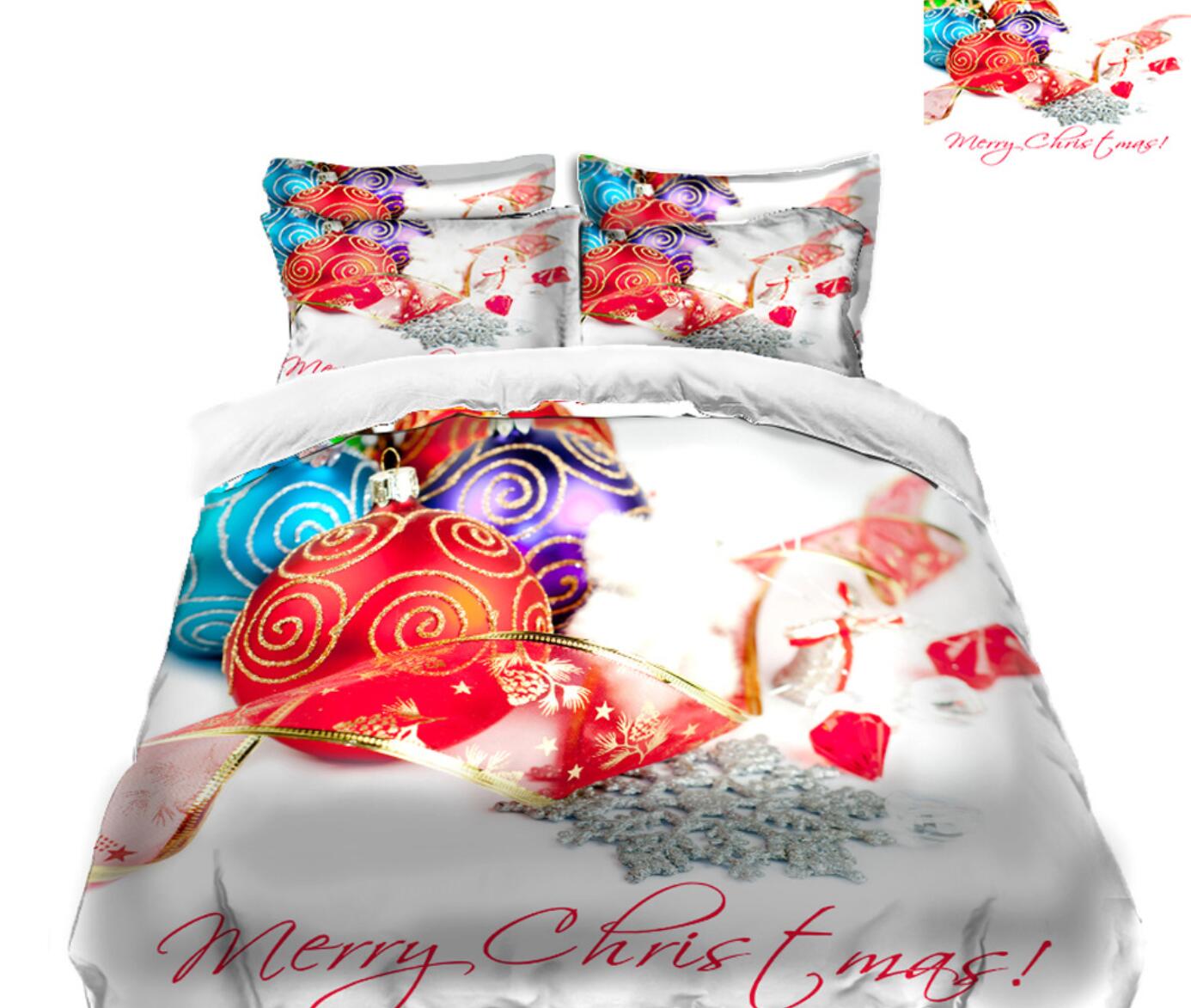 3D Color Round Ball Snowflake 31161 Christmas Quilt Duvet Cover Xmas Bed Pillowcases