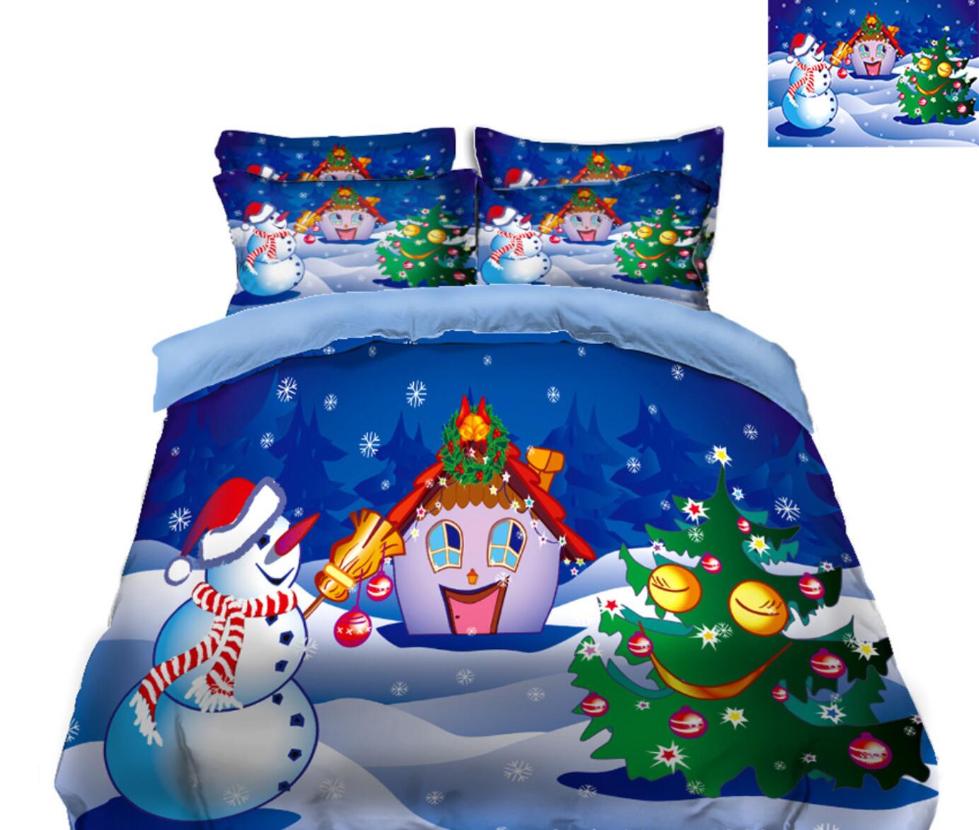 3D Snowman House Tree 31164 Christmas Quilt Duvet Cover Xmas Bed Pillowcases