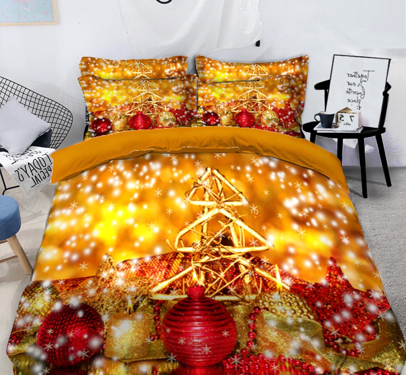 3D Golden Red Ball 31172 Christmas Quilt Duvet Cover Xmas Bed Pillowcases