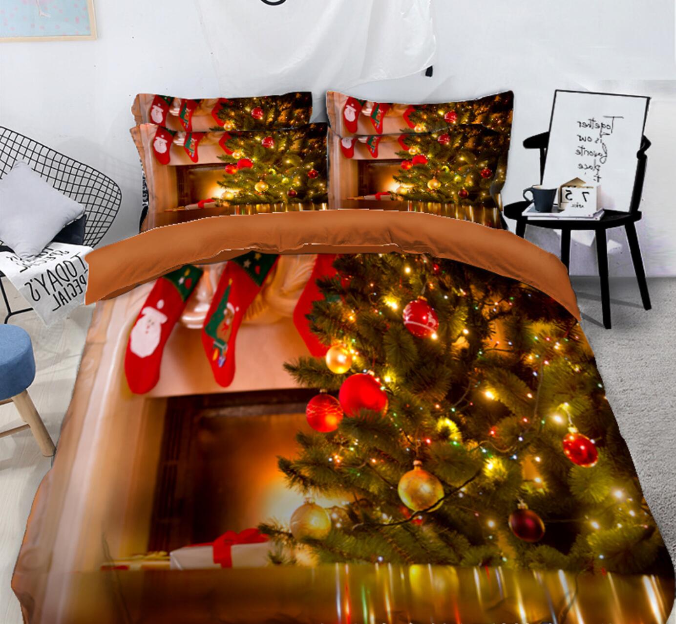 3D Christmas Tree Ball Socks 31184 Christmas Quilt Duvet Cover Xmas Bed Pillowcases