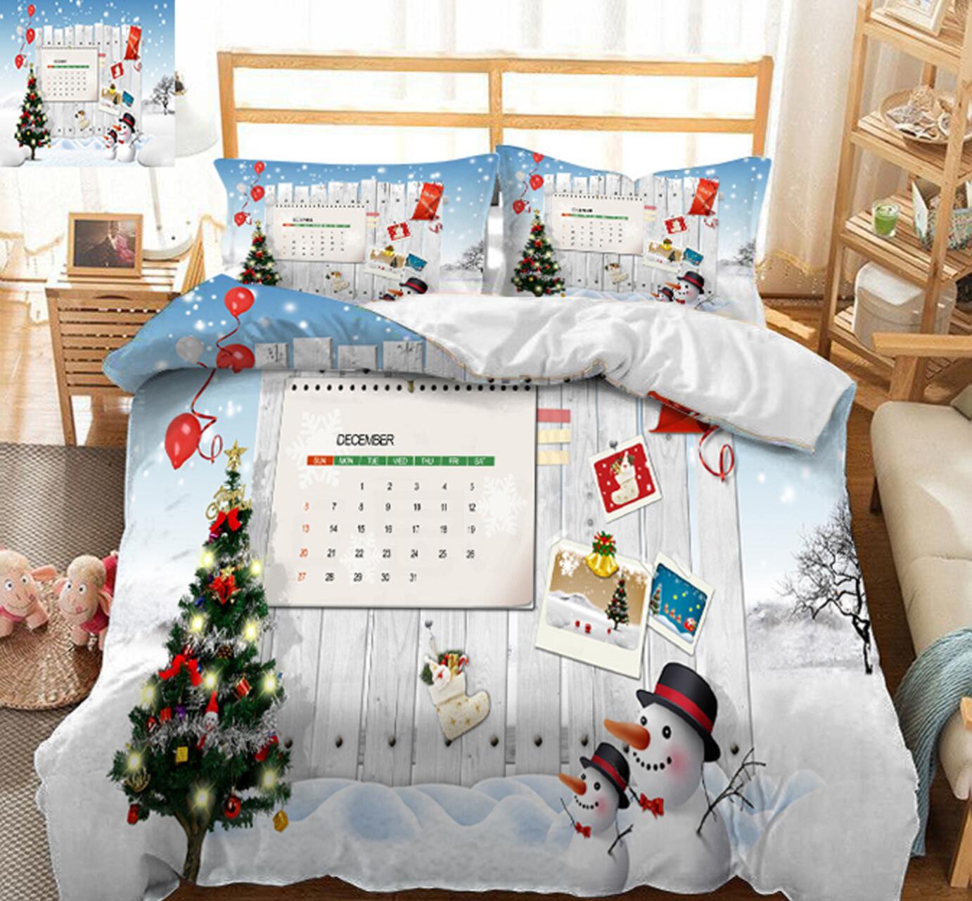 3D Tree Snowman 31193 Christmas Quilt Duvet Cover Xmas Bed Pillowcases
