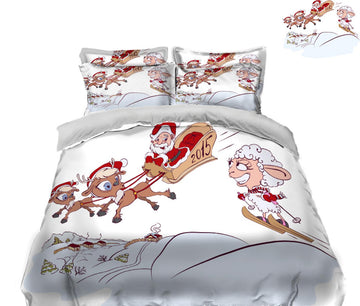 3D Deer Sleigh Santa 31195 Christmas Quilt Duvet Cover Xmas Bed Pillowcases