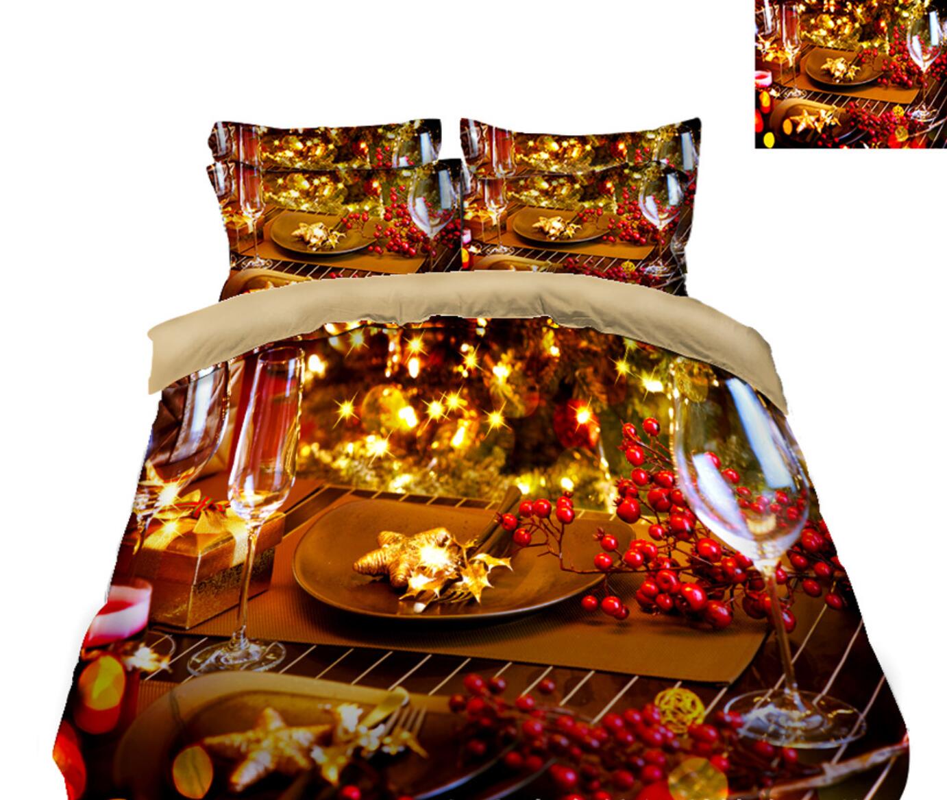 3D Golden Five-Pointed Star 31197 Christmas Quilt Duvet Cover Xmas Bed Pillowcases