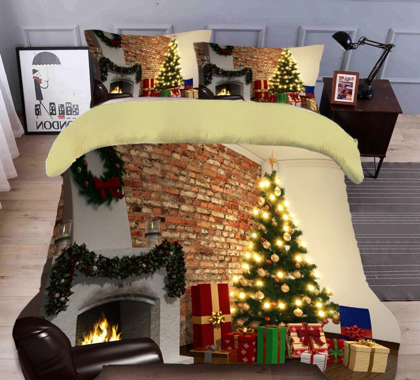 3D Tree Gift Wall 31205 Christmas Quilt Duvet Cover Xmas Bed Pillowcases