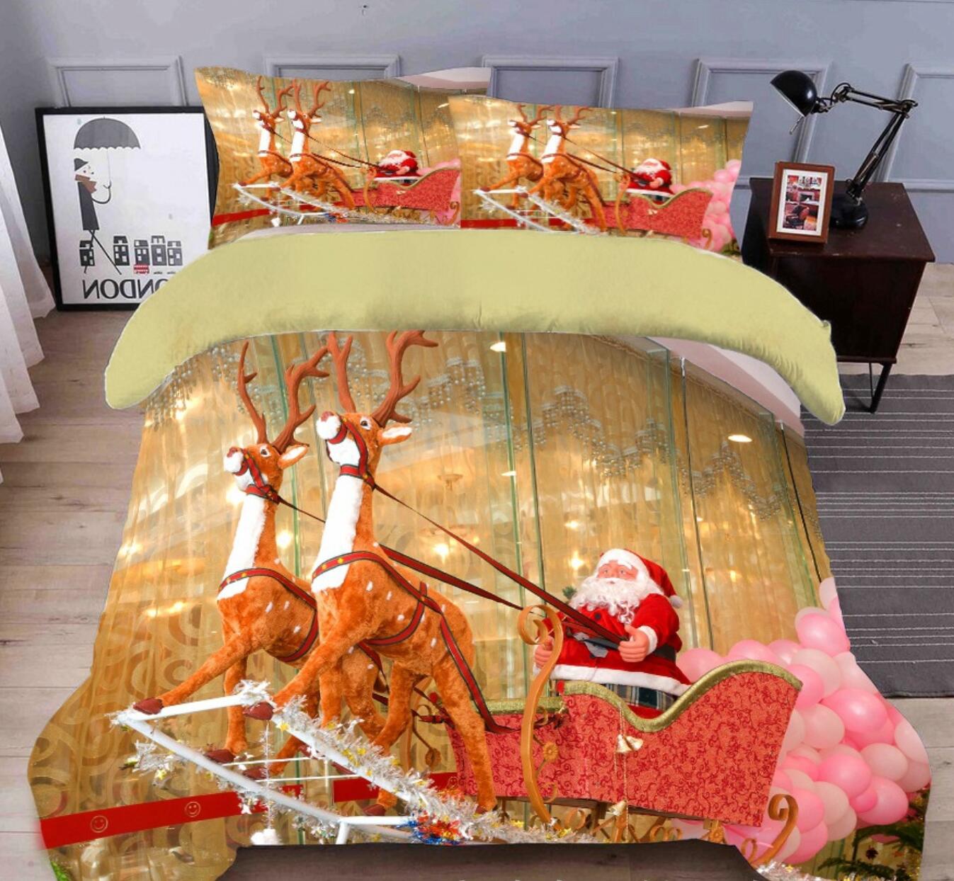 3D Sleigh Deer Santa 31230 Christmas Quilt Duvet Cover Xmas Bed Pillowcases