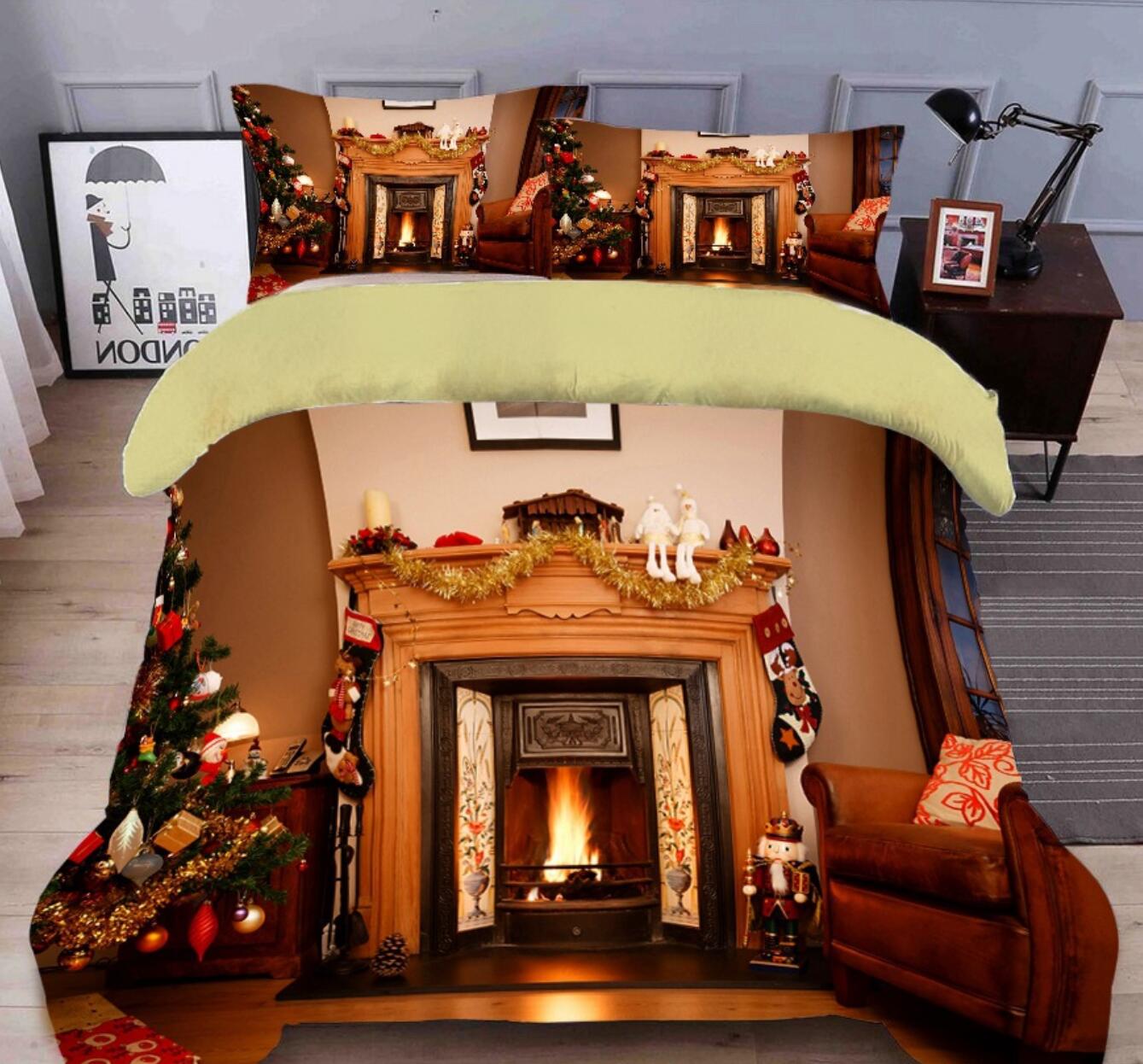 3D Fireplace 31231 Christmas Quilt Duvet Cover Xmas Bed Pillowcases