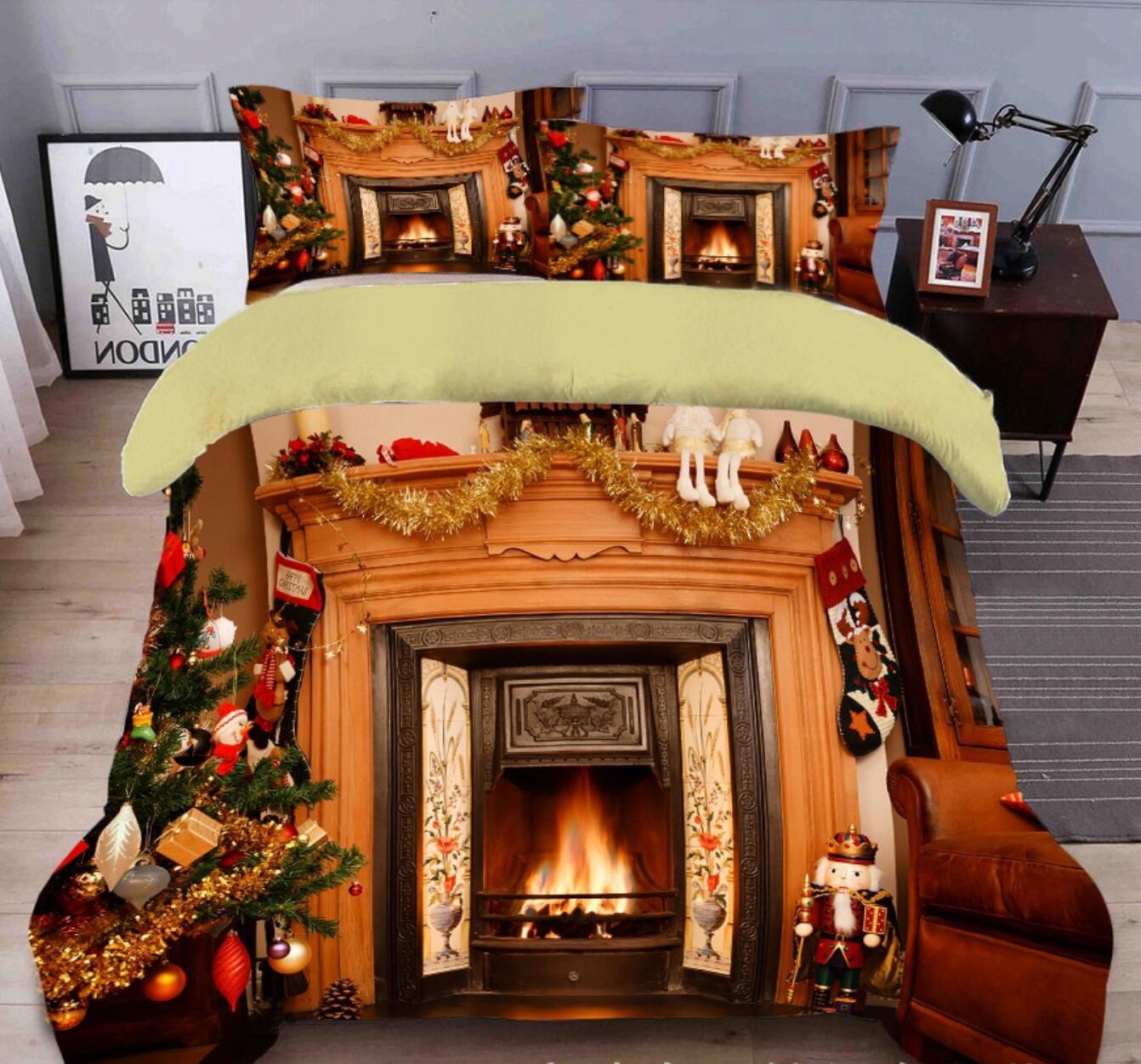 3D Fireplace 31238 Christmas Quilt Duvet Cover Xmas Bed Pillowcases