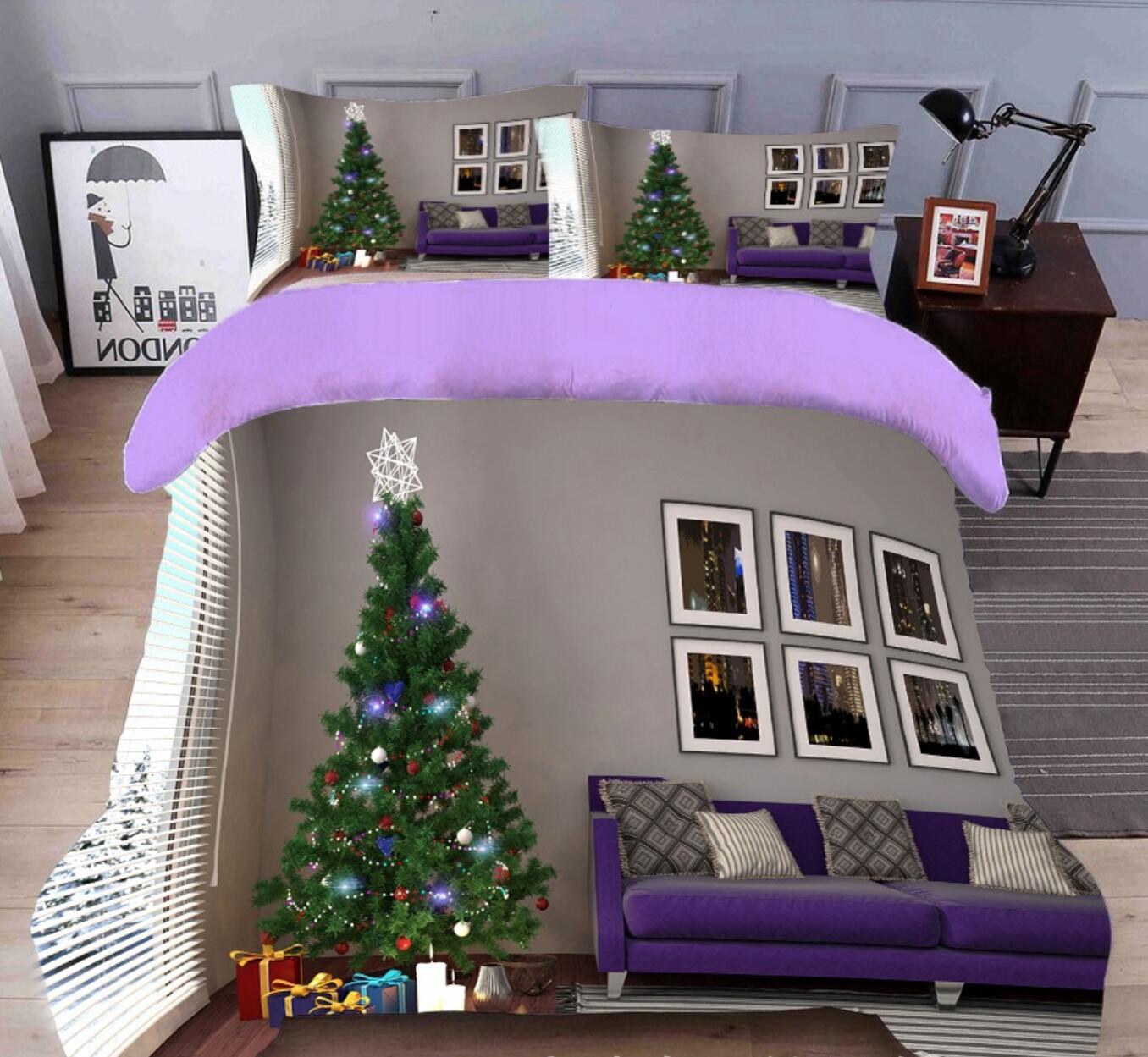 3D Tree Purple Sofa 31239 Christmas Quilt Duvet Cover Xmas Bed Pillowcases