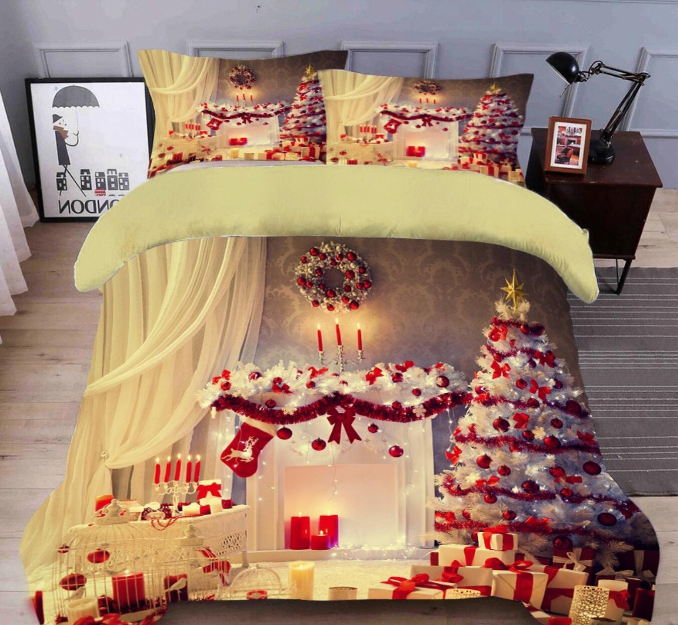 3D Red White Tree Gift 31242 Christmas Quilt Duvet Cover Xmas Bed Pillowcases