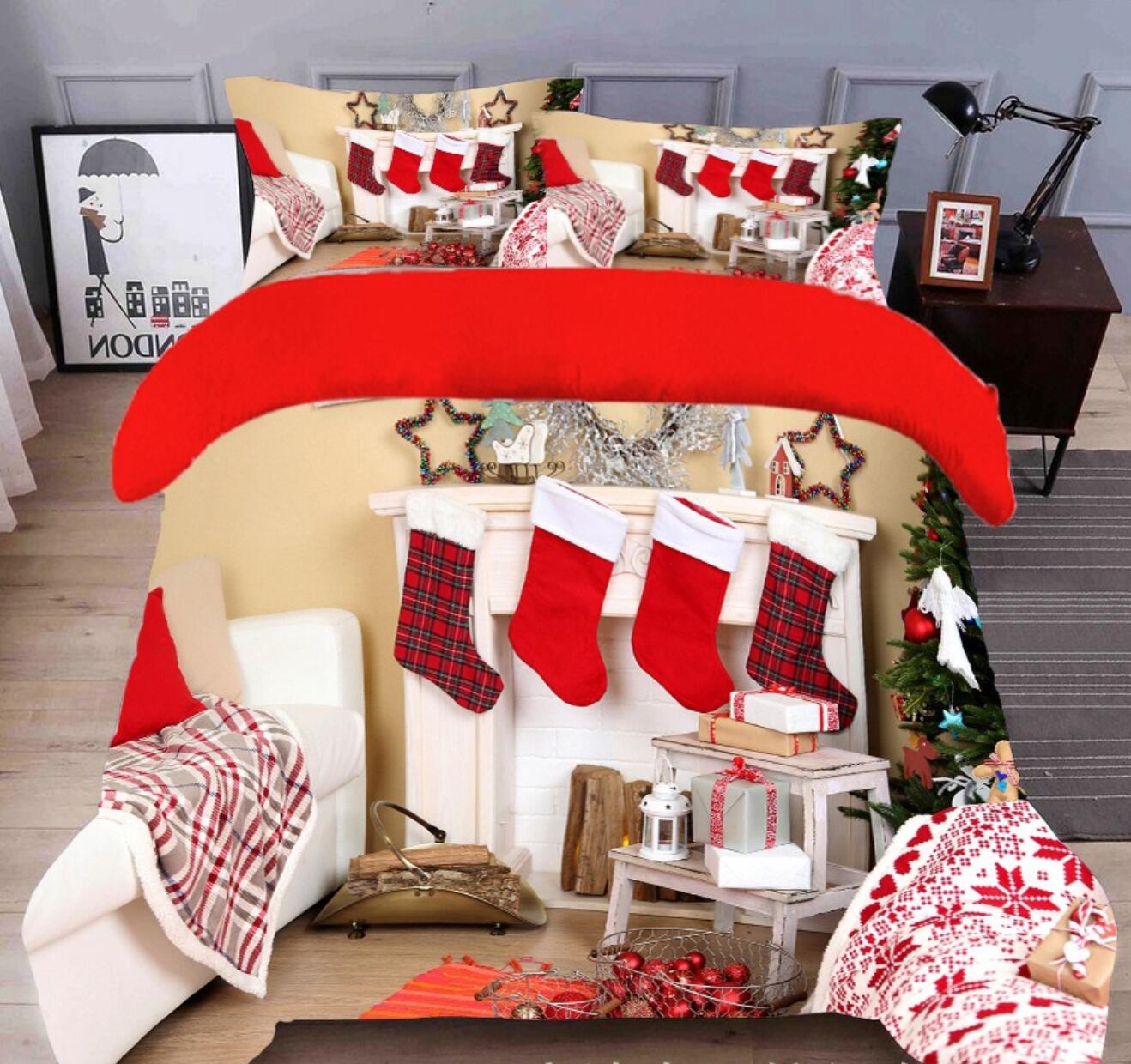 3D Sock 31250 Christmas Quilt Duvet Cover Xmas Bed Pillowcases