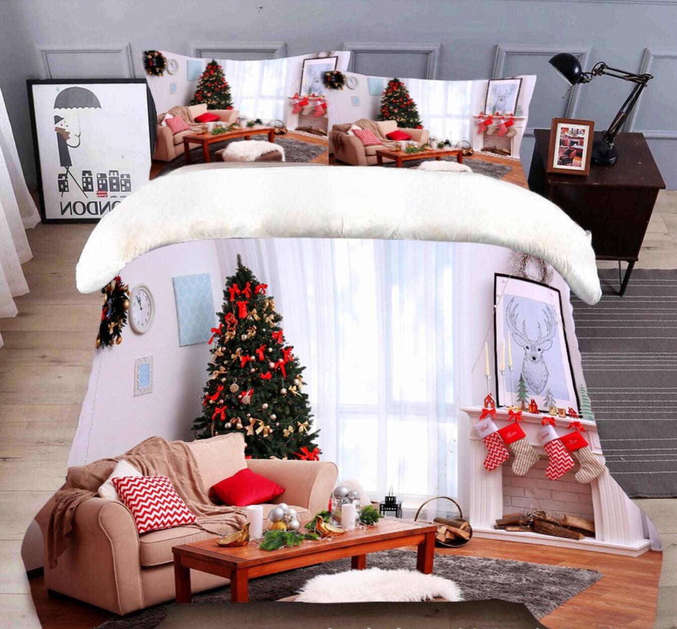 3D Sofa Table Tree 32014 Christmas Quilt Duvet Cover Xmas Bed Pillowcases