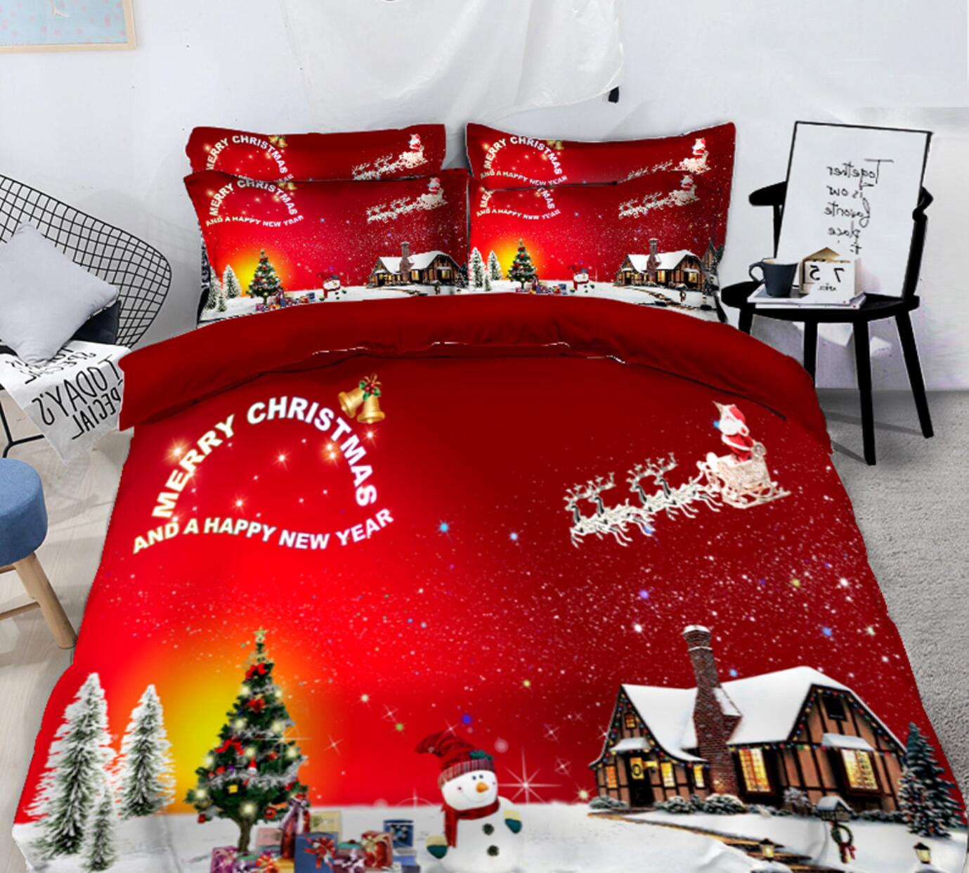 3D Snow House Tree 32026 Christmas Quilt Duvet Cover Xmas Bed Pillowcases