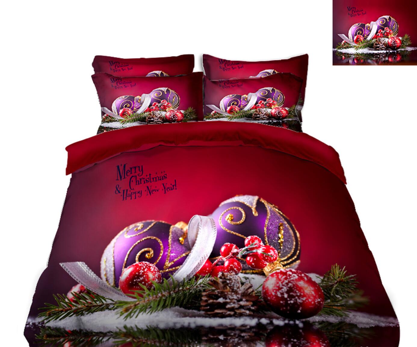 3D Purple Red Ball 32027 Christmas Quilt Duvet Cover Xmas Bed Pillowcases