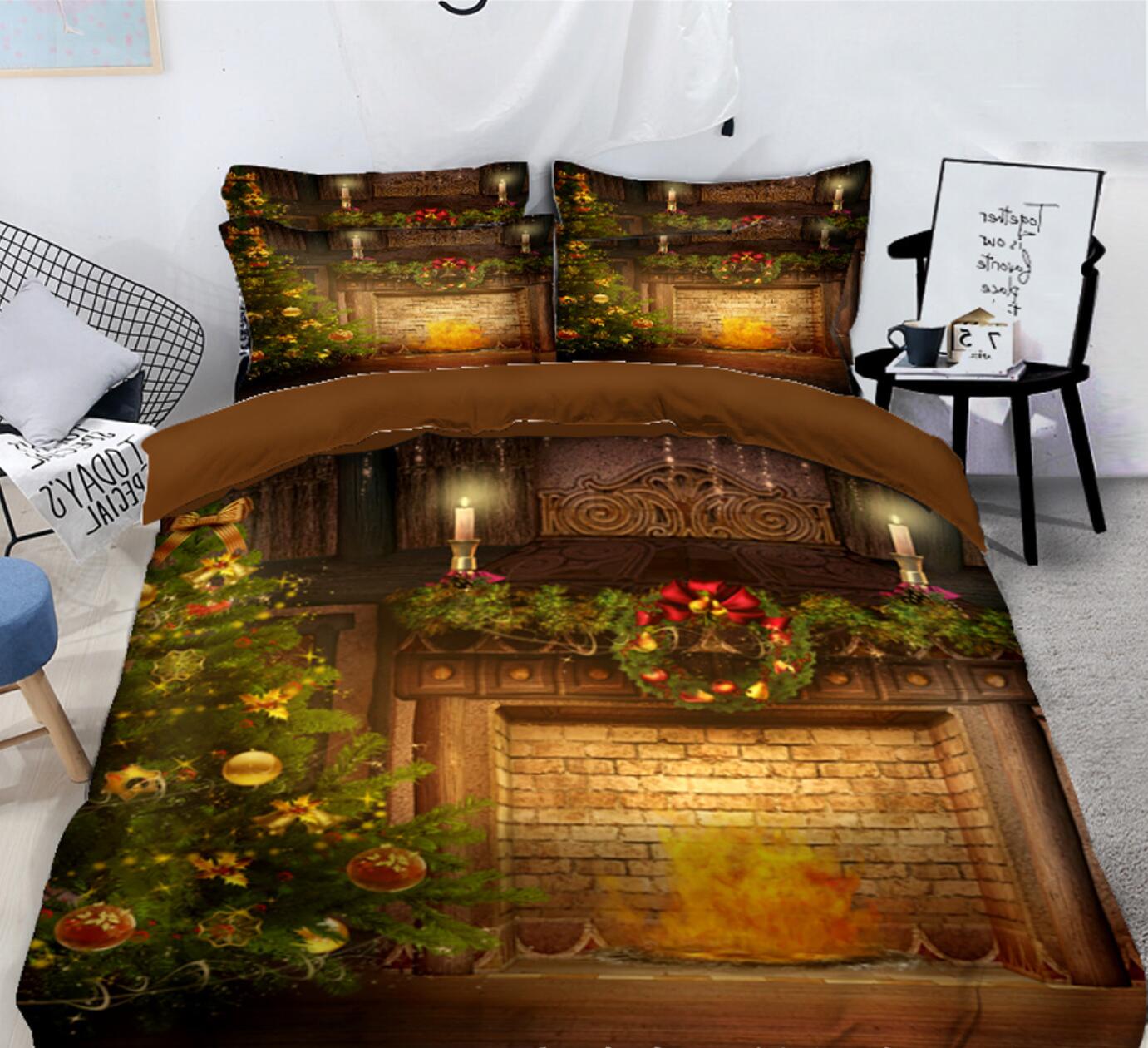 3D Tree Fireplace 32028 Christmas Quilt Duvet Cover Xmas Bed Pillowcases