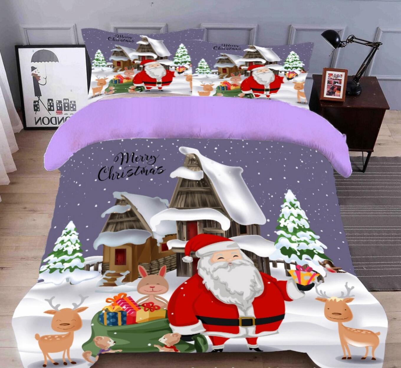 3D Snow House Santa 32032 Christmas Quilt Duvet Cover Xmas Bed Pillowcases