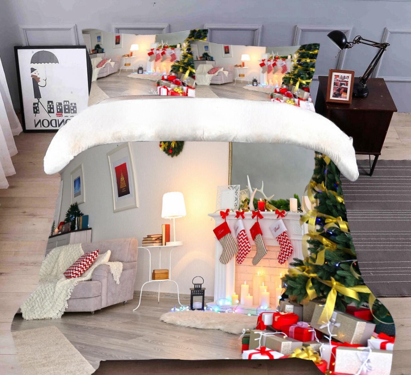 3D Gift Sock Tree 32035 Christmas Quilt Duvet Cover Xmas Bed Pillowcases