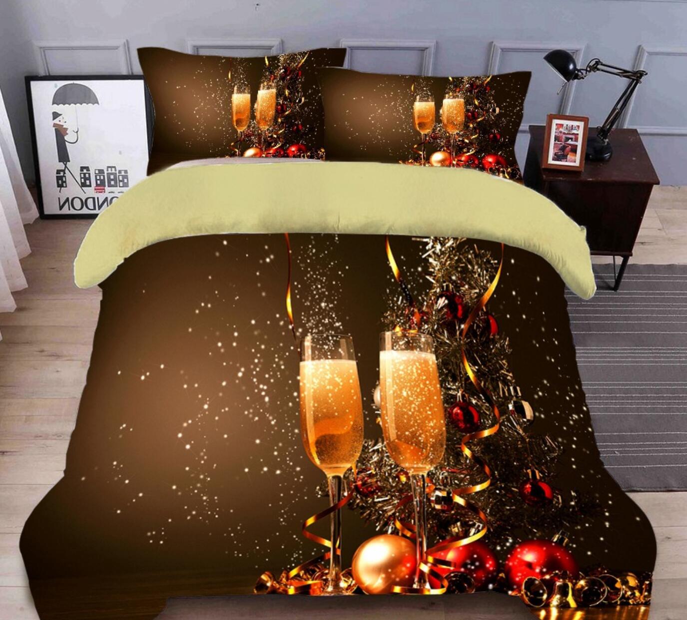 3D Wine Glass 32037 Christmas Quilt Duvet Cover Xmas Bed Pillowcases