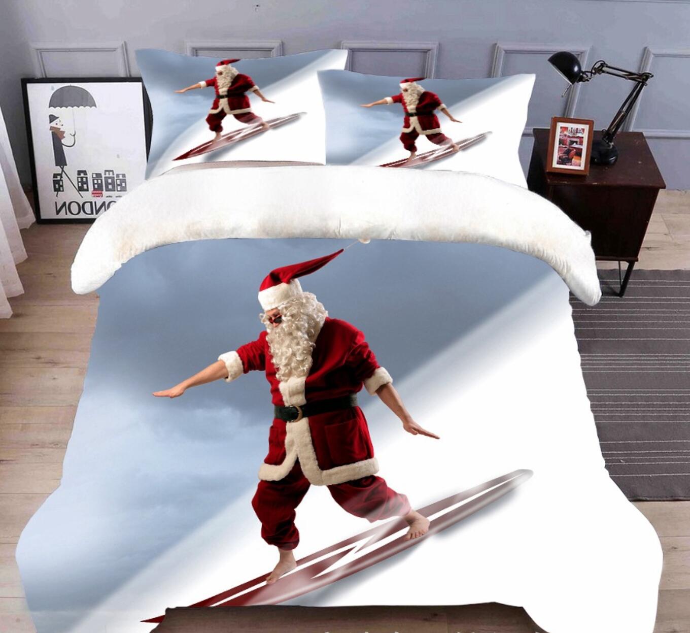 3D Santa Skiing 32047 Christmas Quilt Duvet Cover Xmas Bed Pillowcases