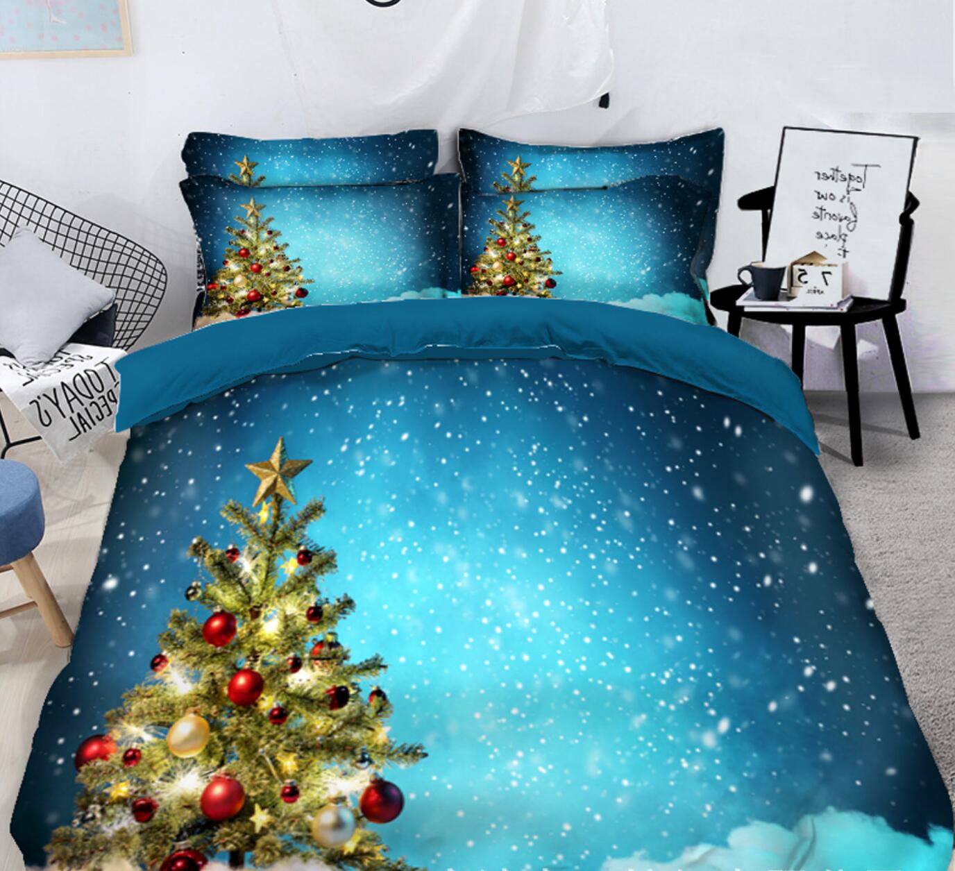 3D Christmas Tree Snow 32058 Christmas Quilt Duvet Cover Xmas Bed Pillowcases