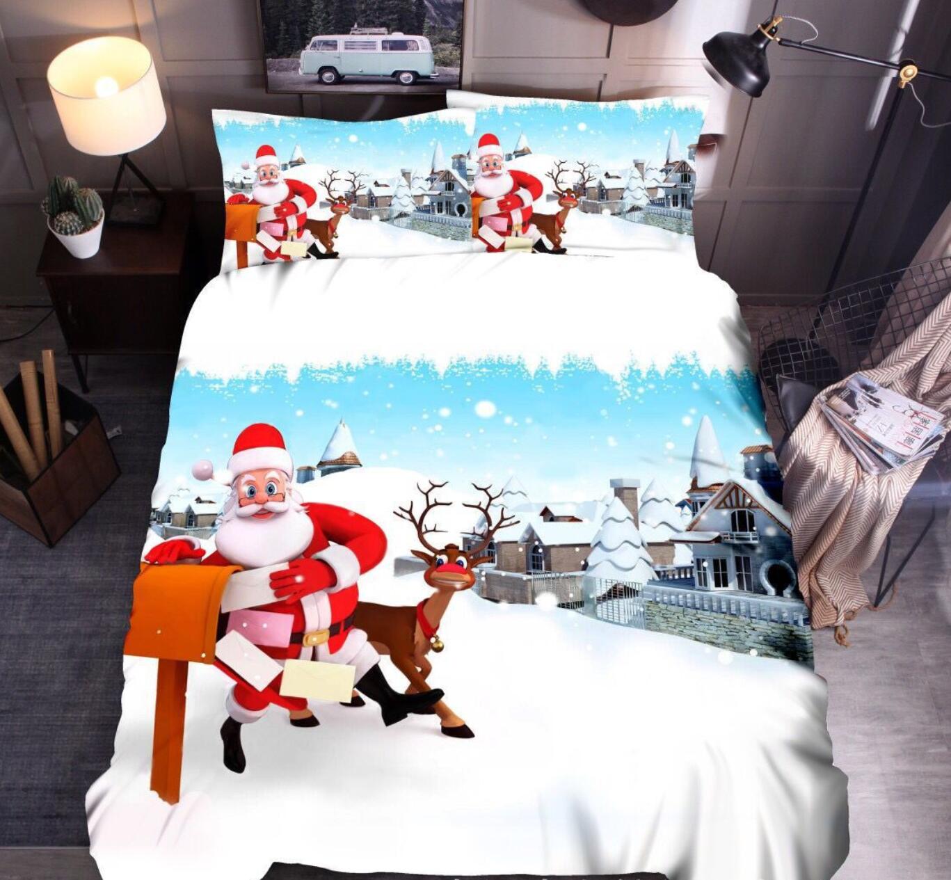 3D Snow Deer Santa 32063 Christmas Quilt Duvet Cover Xmas Bed Pillowcases
