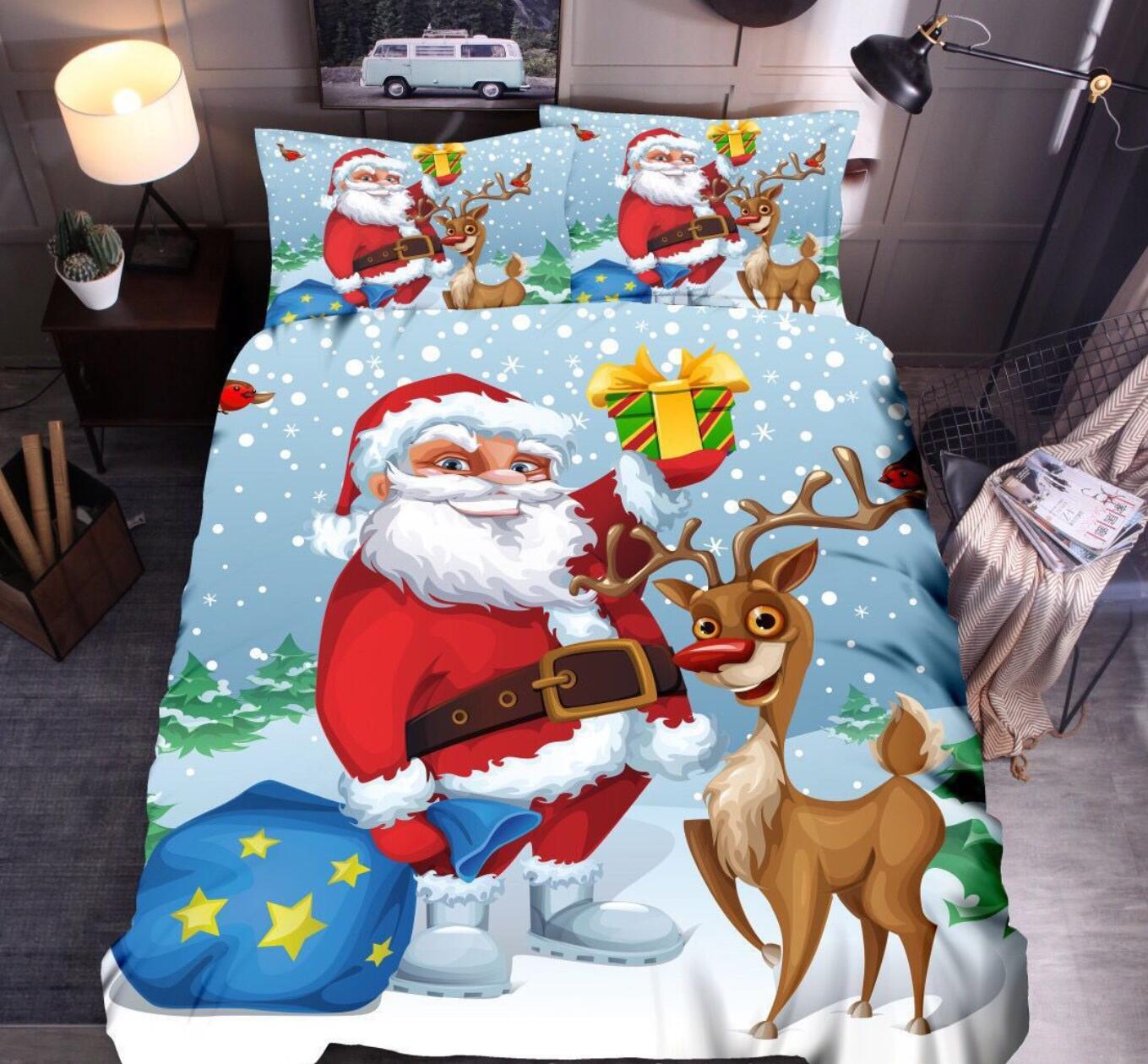 3D Deer Santa 32064 Christmas Quilt Duvet Cover Xmas Bed Pillowcases