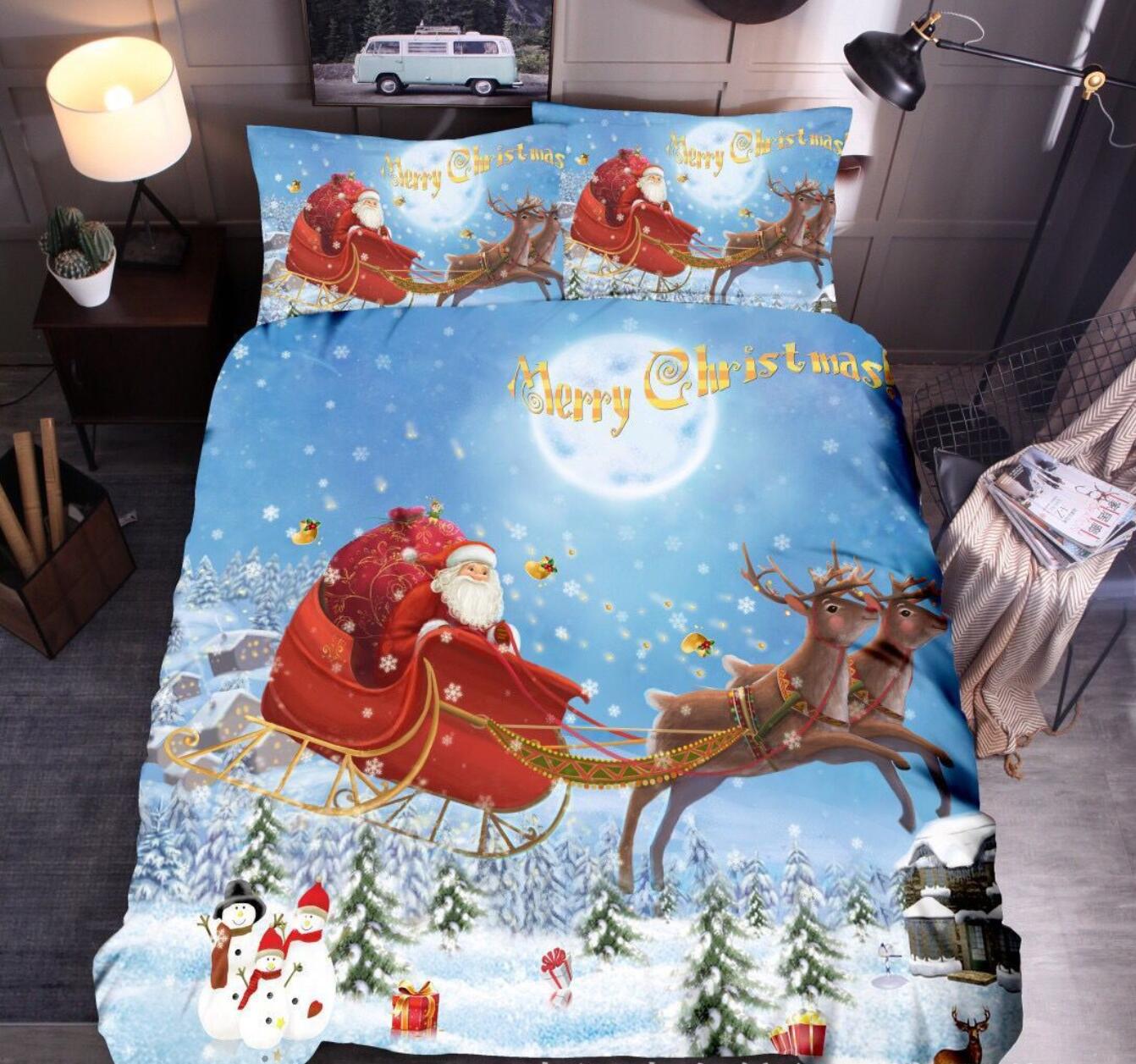 3D Santa Deer Sleigh 32066 Christmas Quilt Duvet Cover Xmas Bed Pillowcases