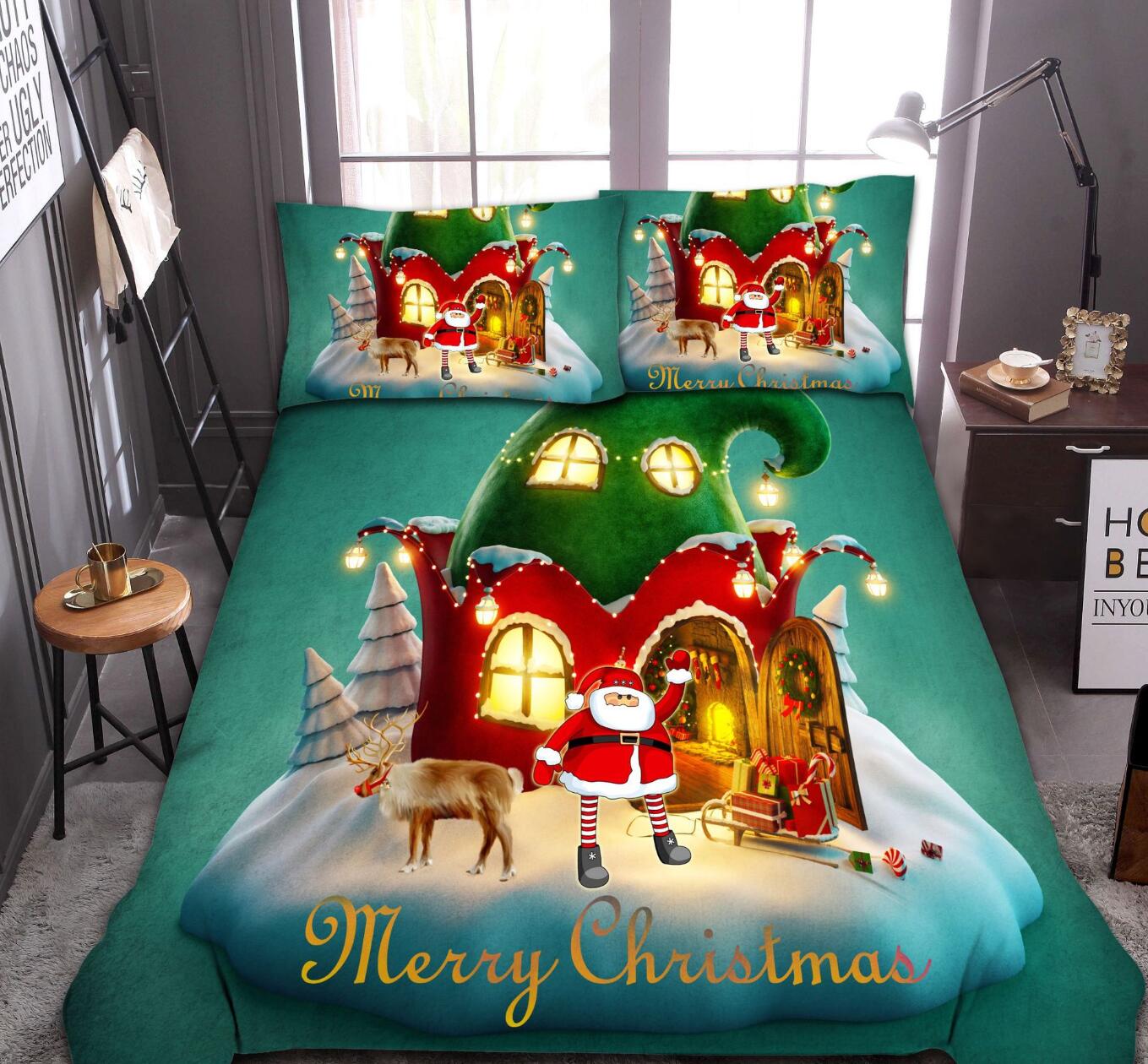 3D Santa House 32078 Christmas Quilt Duvet Cover Xmas Bed Pillowcases