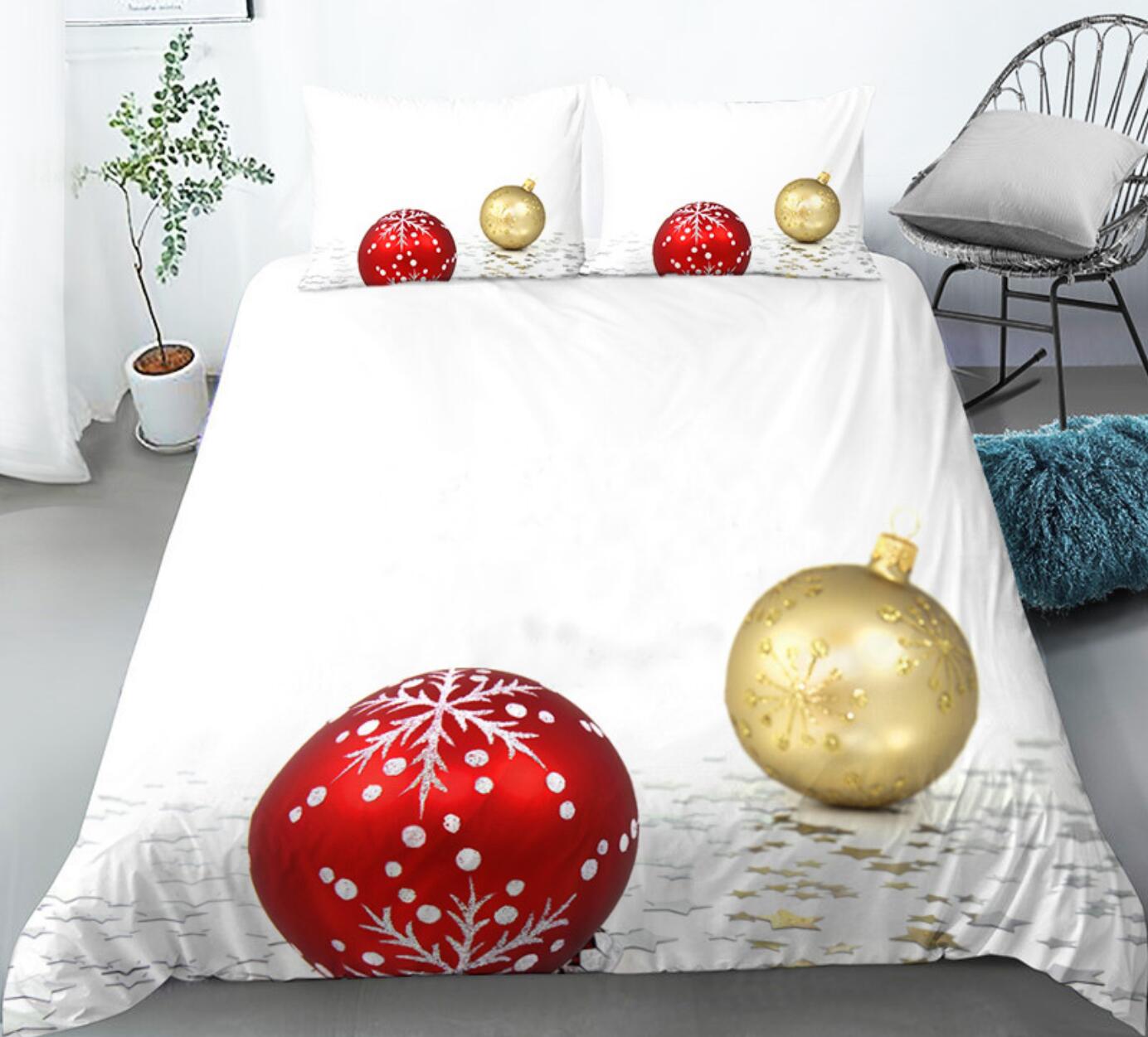 3D Red Gold Ball 32102 Christmas Quilt Duvet Cover Xmas Bed Pillowcases