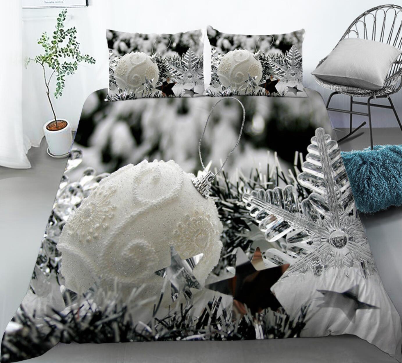 3D White Ball 32103 Christmas Quilt Duvet Cover Xmas Bed Pillowcases